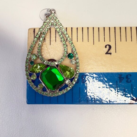 Roberta Chiarella Earrings Teardrop‎ Green Stones Signed Silver Tone Statement - Picture 4 of 10